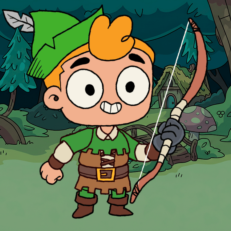 A Robin Rebel archer with a green cap and bow in the forest
